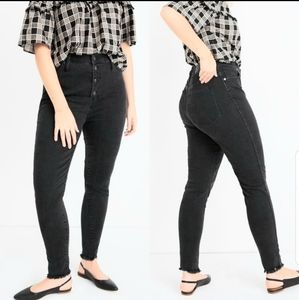 Madewell 9 Inch High Rise button front raw hem black skinny Jeans